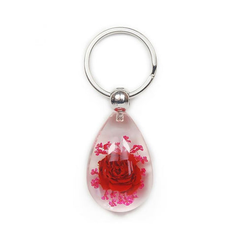 A - Real Rose Teardrop Shape Keychain Real Nature Gift