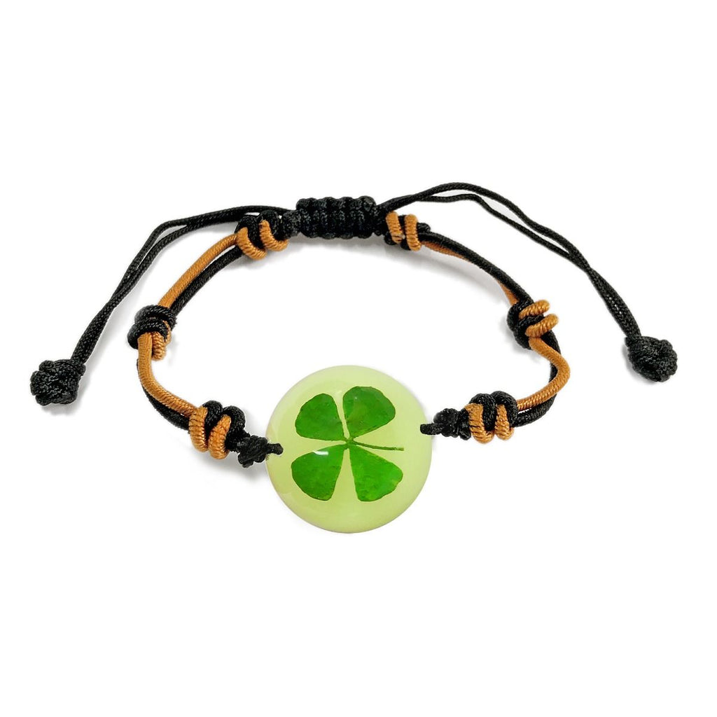 Real 4 Leaf Clover Glow In The Dark Teardrop Bracelet in Resin β Real Nature Gifts