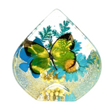 Real Butterfly & Flowers in Tear Drop Resin Paperweight Blue Flower – Desktop Decoration (2.5” x 2.5” x 1.5”)