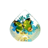 Real Butterfly & Flowers in Tear Drop Resin Paperweight Blue Flower – Desktop Decoration (2.5” x 2.5” x 1.5”)