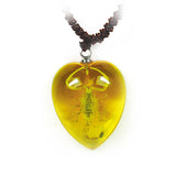 Real Bark Scorpion Necklace Heart Shaped Amber Resin Real Nature Gift