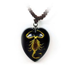 A - Real Bark Scorpion Heart Shaped Necklace, Black Real Nature Gift Jewelry With Box