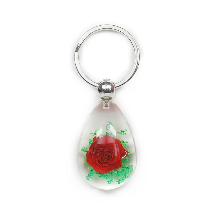 A - Real Rose Teardrop Shape Keychain Real Nature Gift