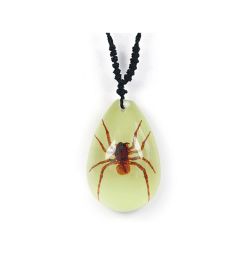 A - Real Brown Recluse Spider Necklace, Glow In the Dark