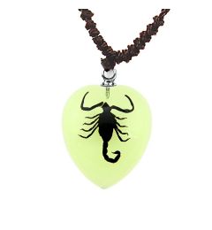 A - Real Black Emperor Scorpion Heart Necklace, Glows In The Dark Real Nature Gift